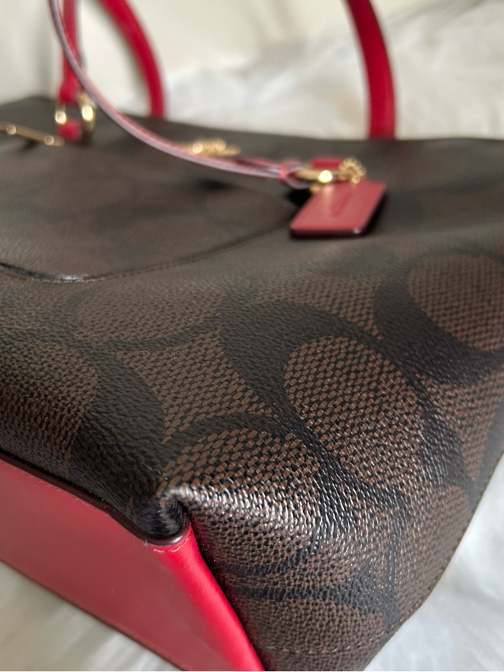Coach Station Walnut Red Signature Canvas Leather Shoulder Bag Excellent - Picture 5 of 10